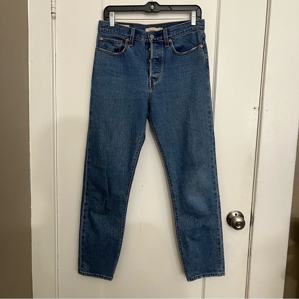 Levi’s Premium Wedgie Straight Jeans Size 27 Blue High Rise Button Fly - Picture 4 of 17